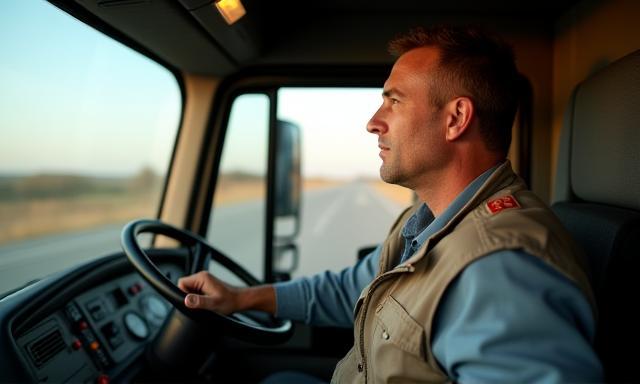 Driver communicating from truck cab