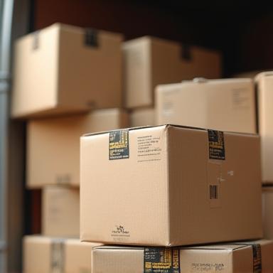 Household goods in moving boxes